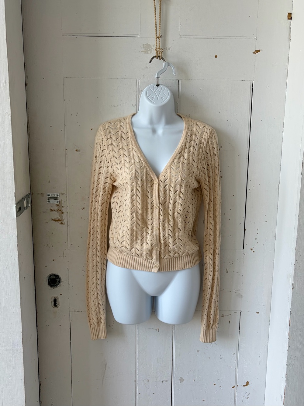 Brandy Melville Cream Pointelle V-Neck Knit Cardigan